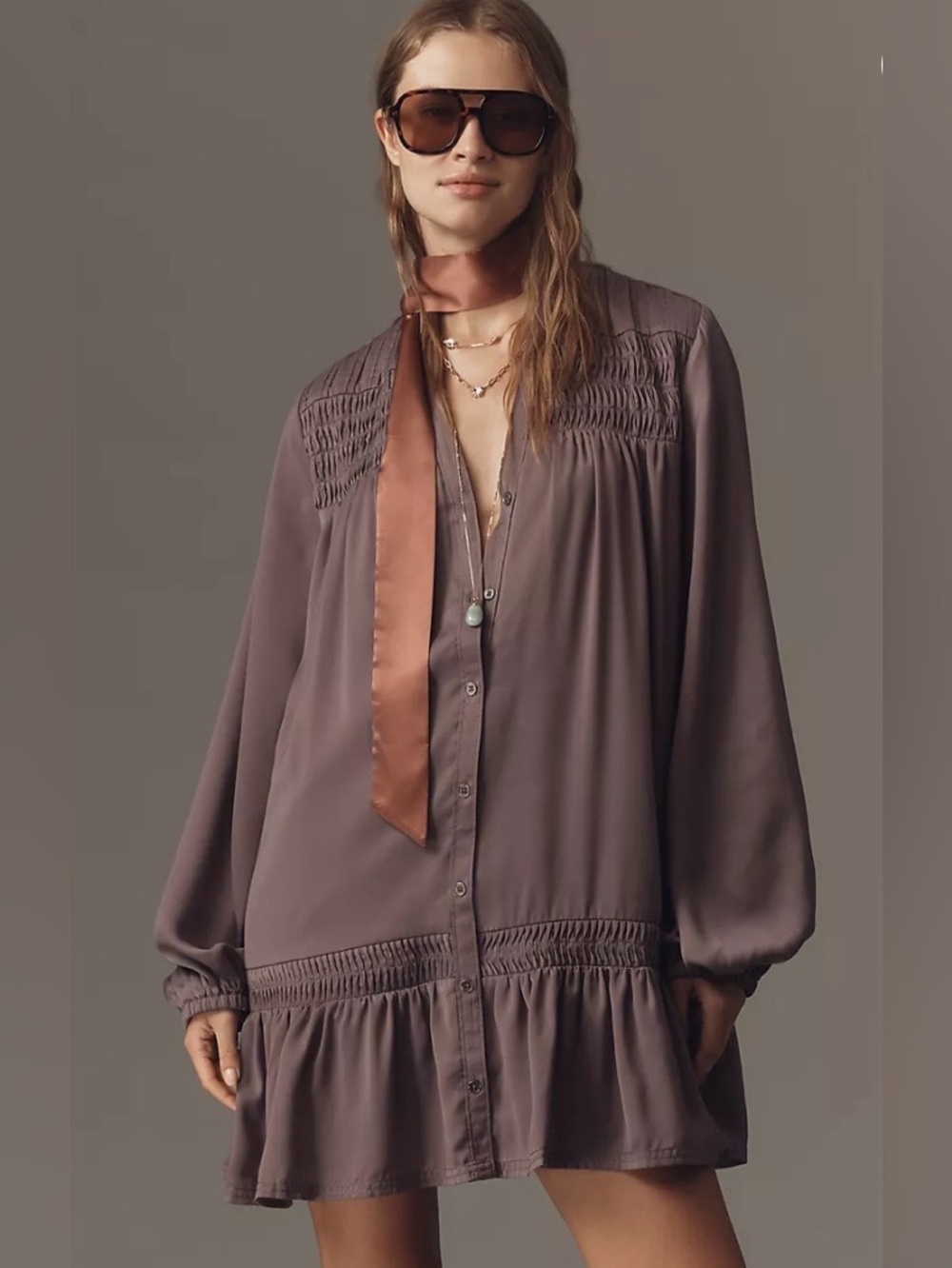 NWT Pilcro Long-Sleeve V-Neck Mini Shirt Dress